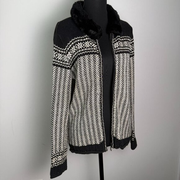 Liz Claiborne Sweater Meg Allen Ramie Cotton Zip Up Removable Faux Fur Collar Sm - Picture 4 of 9